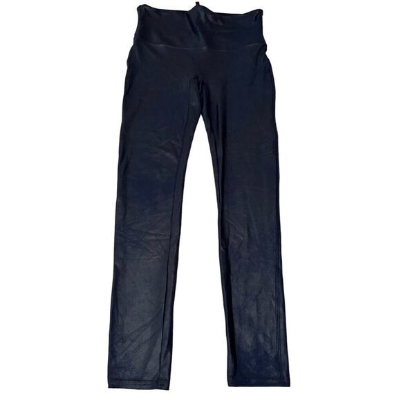 Spanx Faux Leather Leggings High Waisted Smoothing Sleek Dark Blue Size Large - Picture 3 of 9